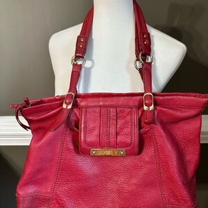 The SAK Large Red Pebbled Leather Top Zip Satchel Tote Bag, Retail $179